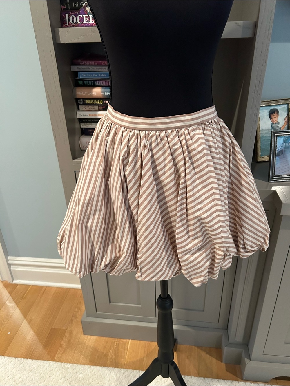 Sandro Striped Bubble Skirt in Beige and White
